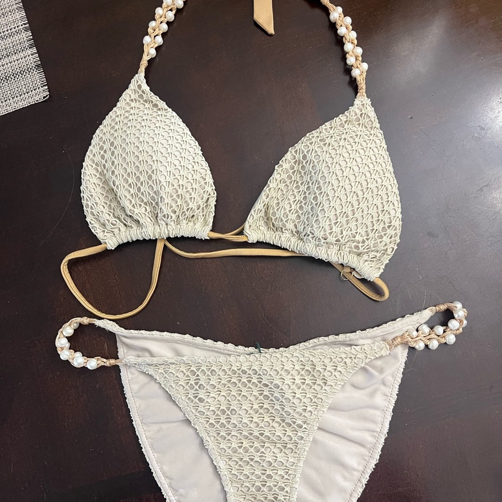 Elegant Cream Bikini with Pearl Accents
